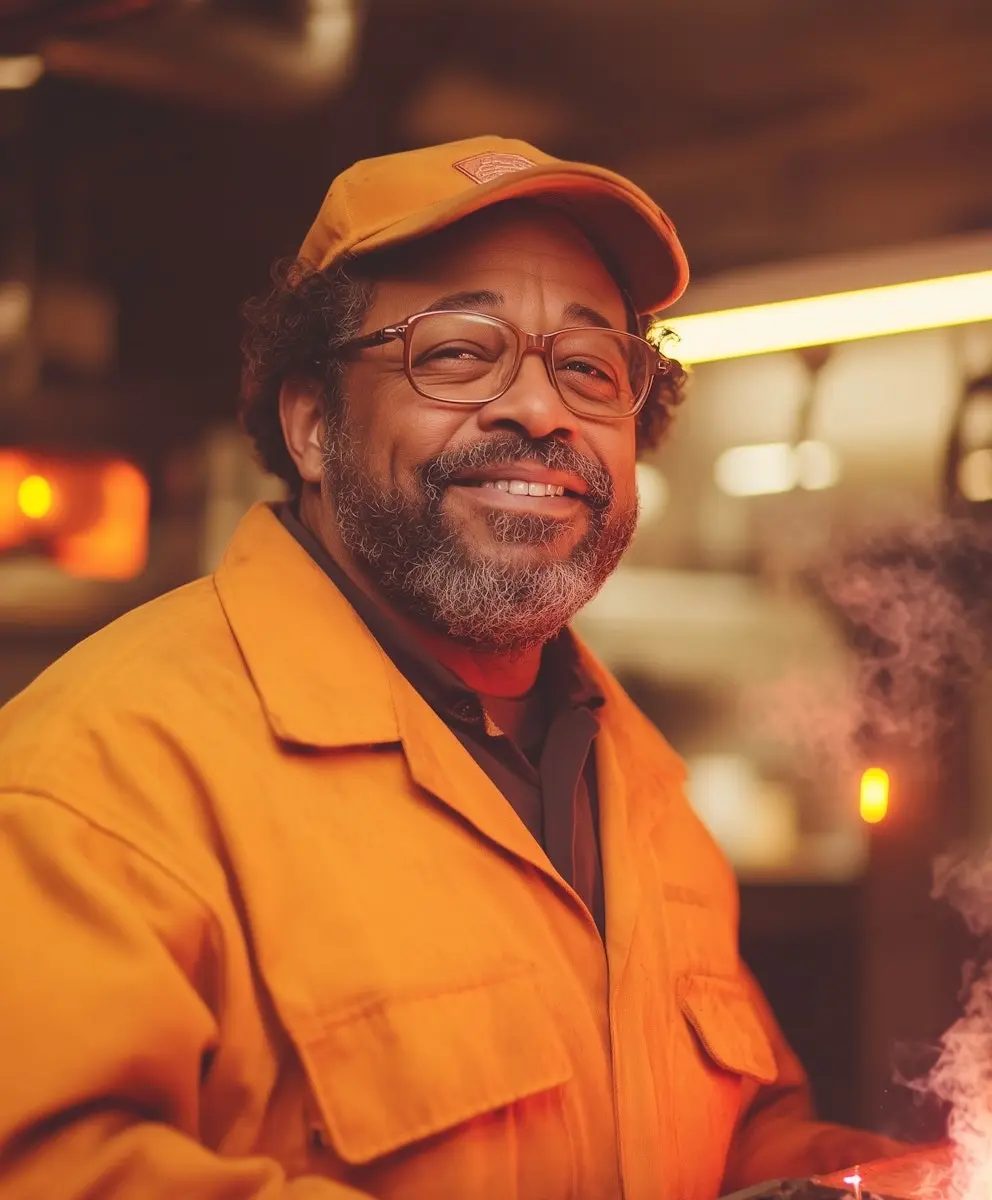 Industrial Worker in Orange Jacket